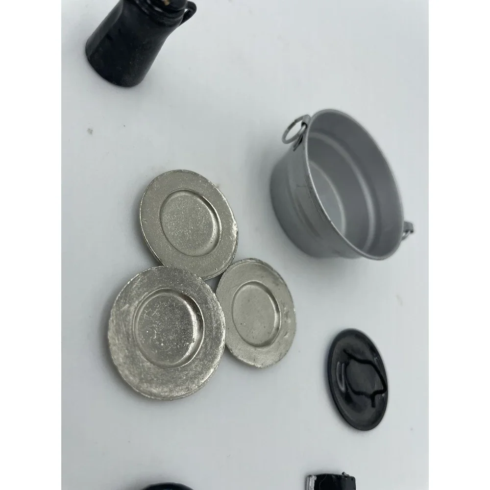 14 Pc Set Miniature‎ Metal Dollhouse Camping Supplies Dishes Pots & Tools